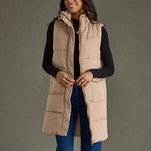 Panache Apparel Black Longline Packable Puffer Vest Quilted Sleeveless Large Nwt